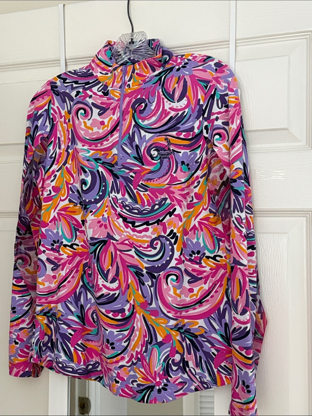 IBKUL Pink Multi Swirl Quarter-Zip Long Sleeve Top